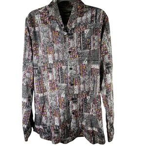 Grand Frank Men's Long Sleeve Button Up‎ Shirt Colorful Abstract Pattern 43/44